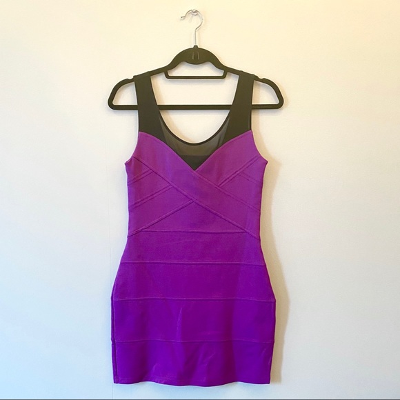 Express Purple & Mesh Bandage Bodycon Dress - Picture 2 of 8
